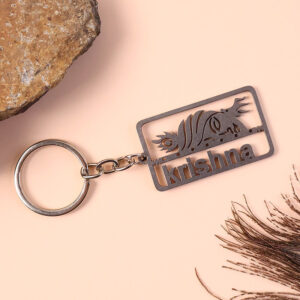 Stylish Krishna Cutout Metal Keychain – Divine Rectangular Design Key Ring